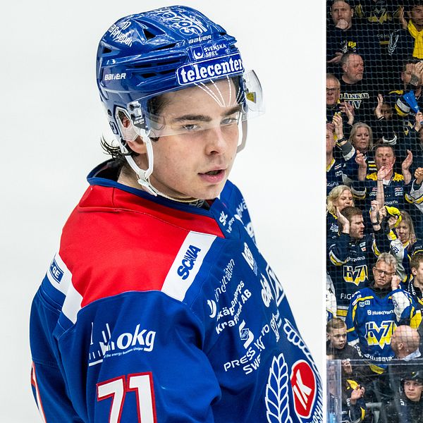 Oskarshamns spelare Viktor Lodin och HV71-supportrar