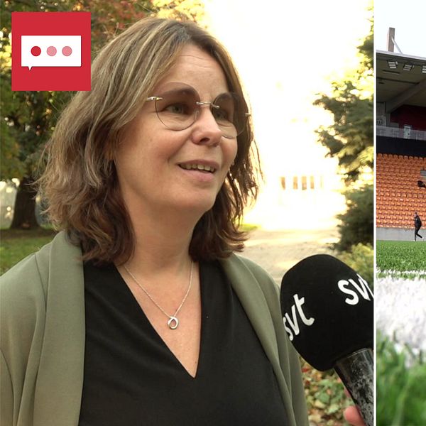 Till vänster Maria Engelfeldt, idrottschef i Västerås. Till höger en bild från VSK-fotbolls träning.