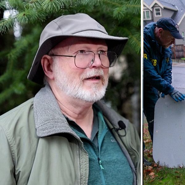 Bob Sauer i Portland hittade saknade flygplansdelen i trädgården.