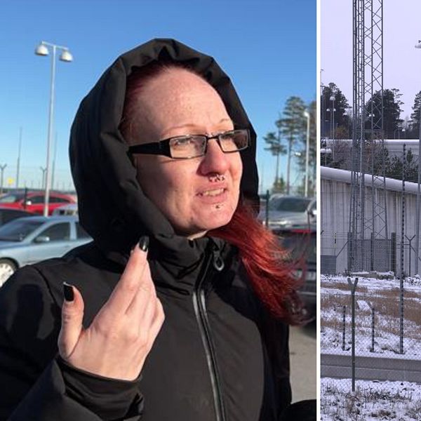 Dubbelbild på Saltviksanstalten exteriört med snö innanför stängslet, och en kvinnlig kriminalvårdare och facklig representant