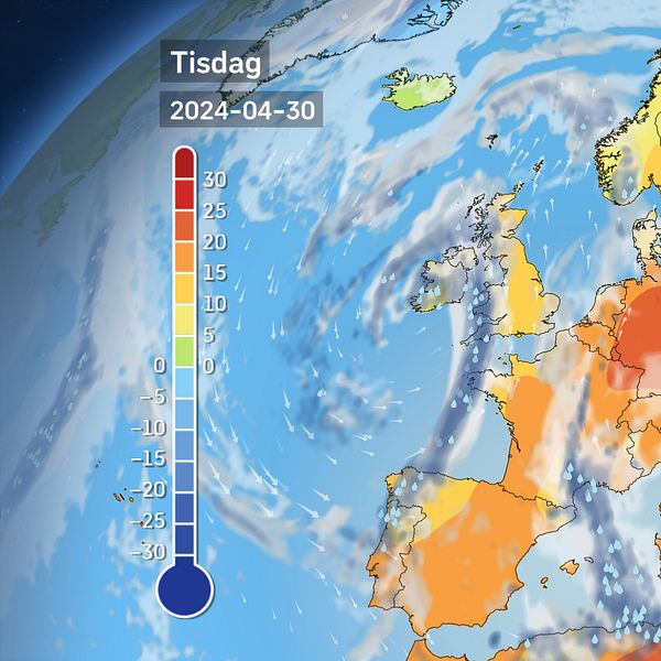 Väderkarta som visar väder i Europa – prognos för de kommande dagar