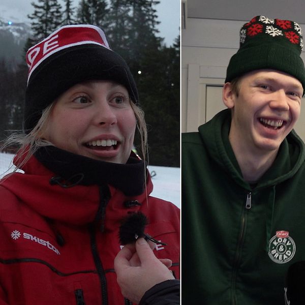 Tre bilder i ett montage med personer som intervjuas av SVT. Alice Erlandsson, Arvid Marklund och Julia Lundin syns i bilderna och alla jobbar på olika sätt som säsongare.