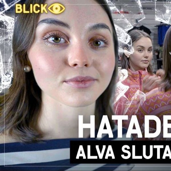 Tredelad bild. Längst till vänster: text ”Blick”. I mitten och till höger: krossade spegelglas blandat med olika unga tjejer.