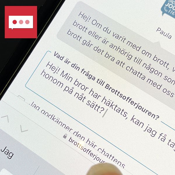 Mobilskärm som visar Brottsofferjourens chatt