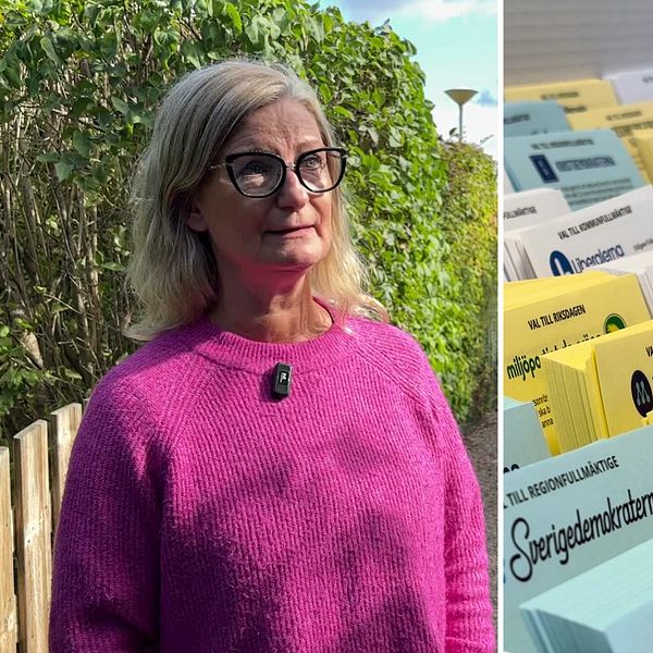 Jacqueline Doohan i rosa tröja bredvid högar av valsedlar