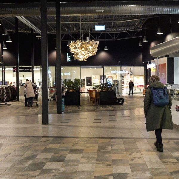 En tvådelad bild, till vänster ett köpcentrum till höger Claes Sjöholm, centrumchef på shoppingcentret i Charlottenberg.