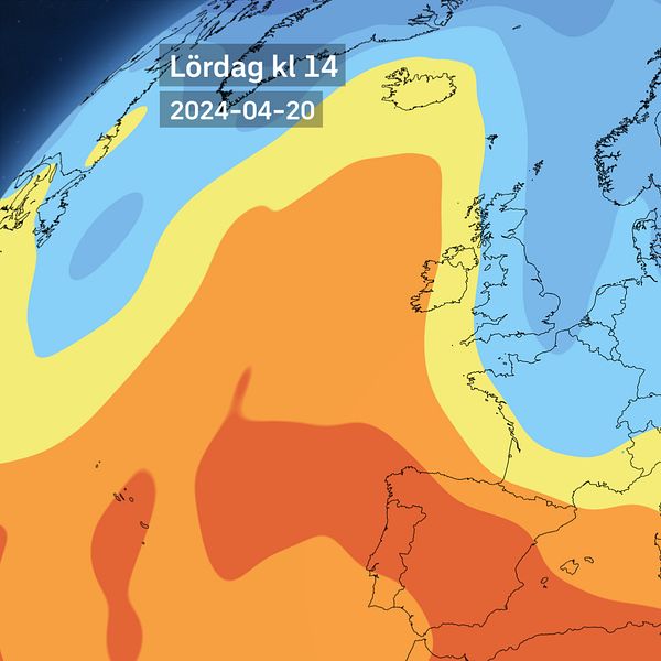 Väderkarta som visar temperaturen i Europa de kommande dagar.