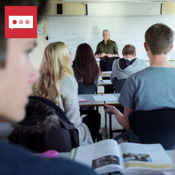Kollage: Till vänster klassrum med gymnasieelever, till höger Anna Asp som är studie- och yrkesvägledare i Östersund.