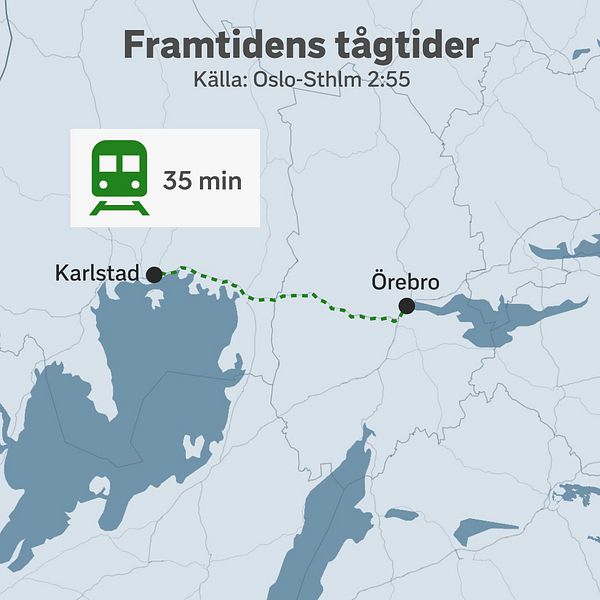 Till vänster en karta som visar hur en järnväg mellan Karlstad och Örebro kan se ut, till höger Jonas Karlsson.