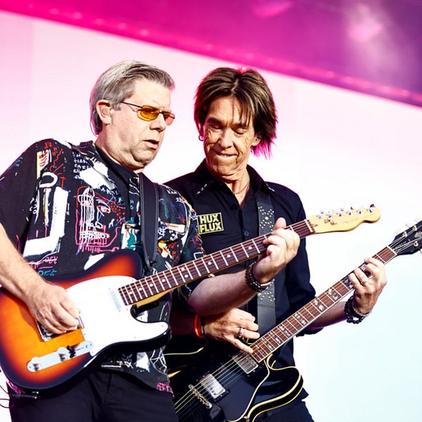 Tvådelad bild. Till vänster bild på Per Gessle och Mats Persson från Gyllene tider. Till höger sverigedemokraten Lars Larsson som lagt fram förslaget om en halländsk kulturkanon.