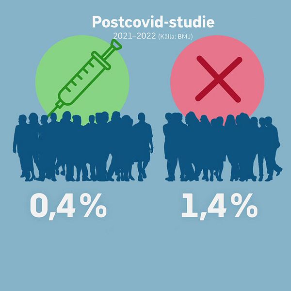 Grafik som visar en del av resultatet från postcovid-studien och forskaren Maria Bygdell med mörkt hår och svart tröja