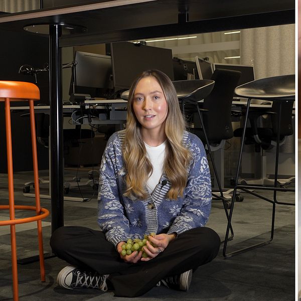 SVT:s reporter till vänster, till höger vindruvor