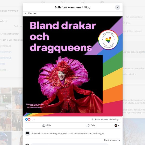 Bild på Sollefteå kommuns inlägg om sagostunden på facebook och en bild på kommunens kommunikationsstrateg Majed Safaee.
