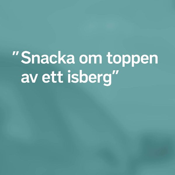 Till vänster en text med citatet snacka om toppen av ett isberg och till höger närbild på en display på en bensinautomat med bensinpriset 21,74 kronor per liter