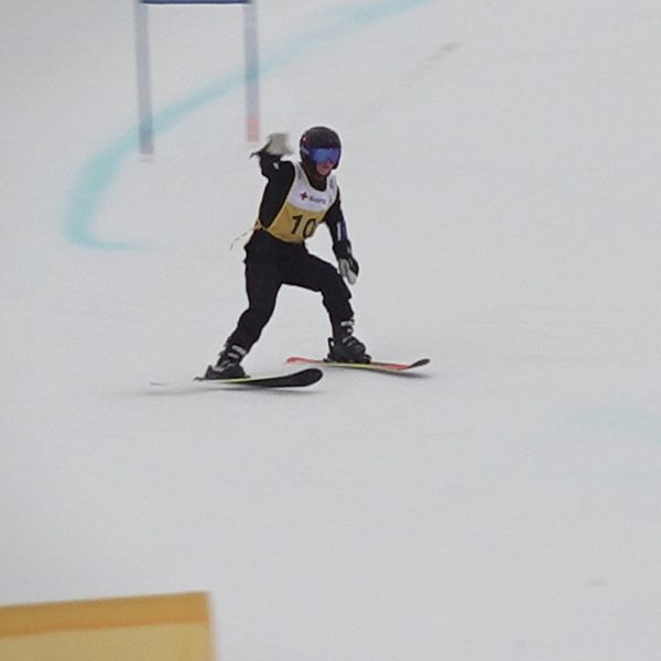 En kille åker slalom nerför Gustavsbergsbacken i Östersund.