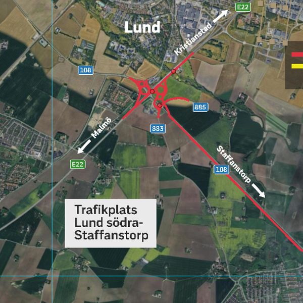 Grafisk karta över trafikplats Lund Södra