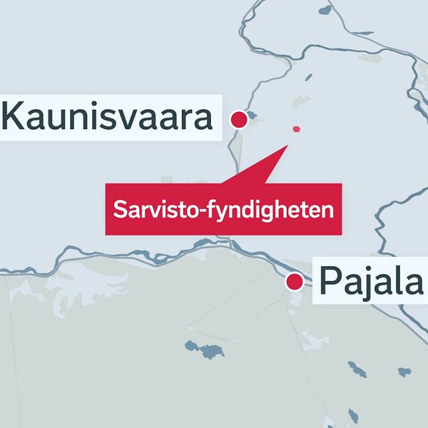 En karta där grafitfyndigheten i Sarvisto är utpekad samt gruvprofilen Per-Erik Lindvall.