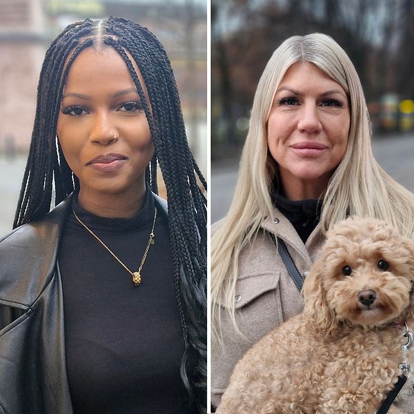 Leyla Ahmed, Sandra Runermark med hund och Love Lemberg intervjuas om nätdejting i Gävle.