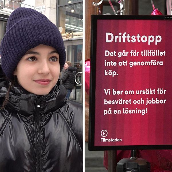 12-åriga Noomi, en skylt på Filmstaden med rubriken ”Driftstopp”, Johan Forsberg.