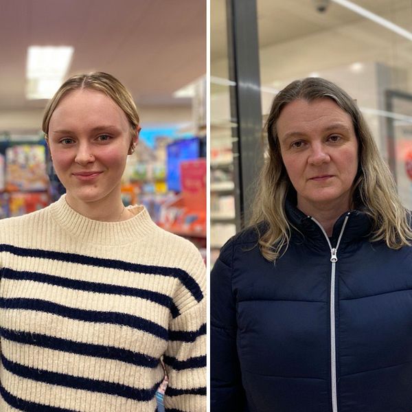 En splitbild på tre kvinnor i ett köpcentrum.