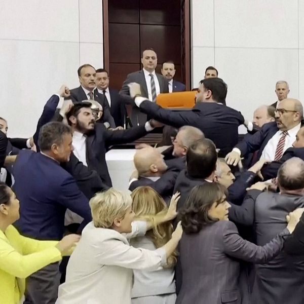 Här slåss politiker i Turkiets parlament.
