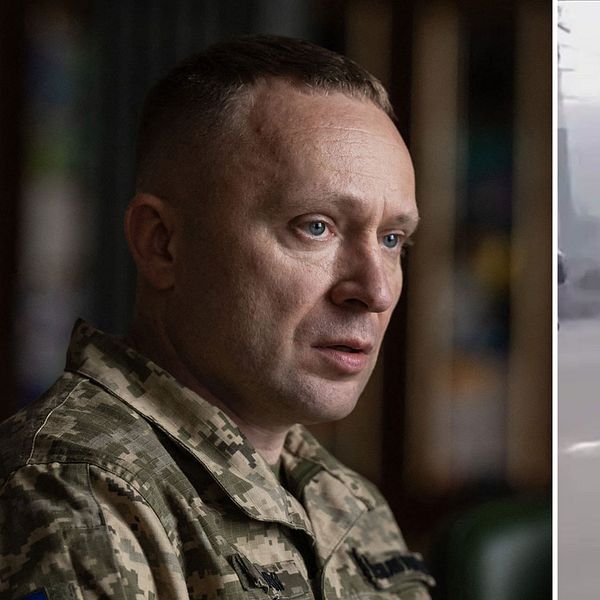 Mychajlo Drapatyj i uniform, med stridsvagn i bakgrunden