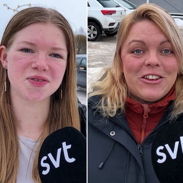 En ung tjej med långt ljusbrunt hår, en blond kvinna och en ung man intervjuas av SVT.
