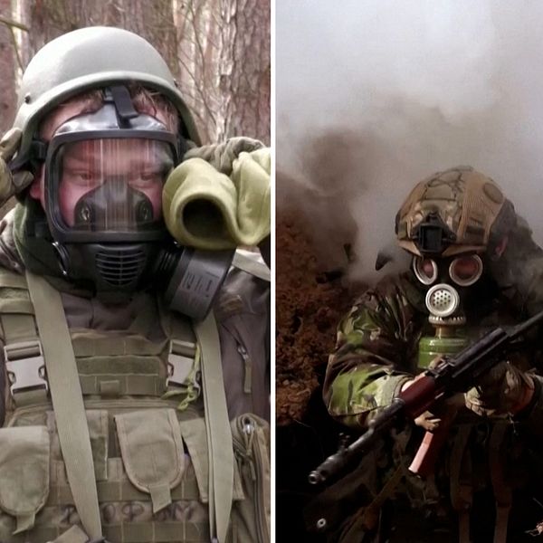 Ukrainska soldater i gasmasker