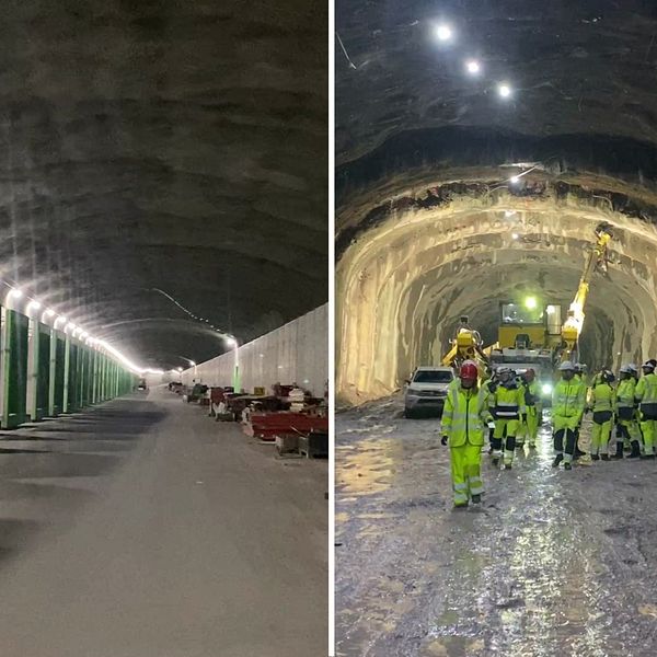 Tre olika vyer från nya motorvägstunnlarna i Stockholm mellan Skärholmen och Häggvik.