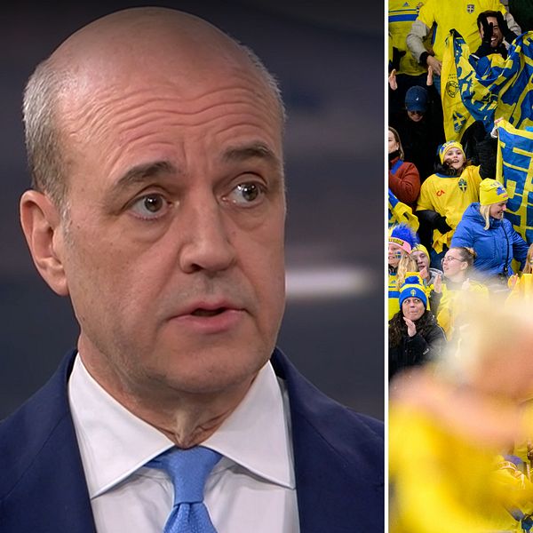 Fredrik Reinfeldt och svenska fotbollssupportrar