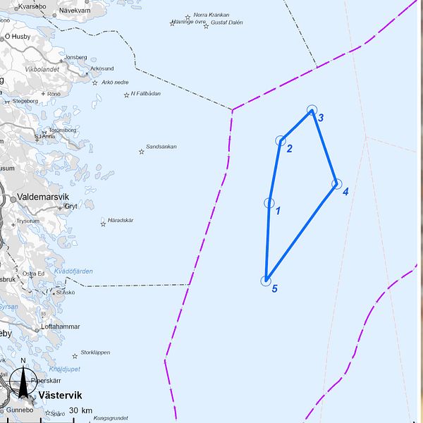 Kartbild havsvindparken Dyning och Magnus Hallman.