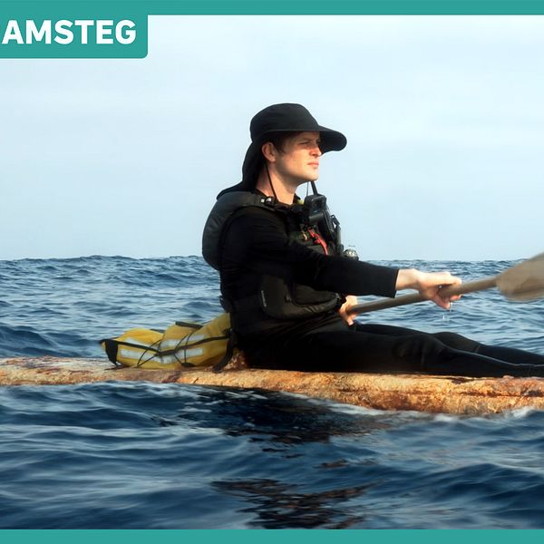 Sam Shoemaker paddlar på öppet hav i en kajak tillverkad av svamp.