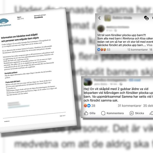 En delad bild som visar flera meddelanden om skolinformation och kommunikation till vårdnadshavare.