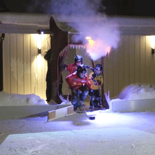 Till vänster bild på det hemmagjorda björngapet, till höger bild på Victor Larsson.