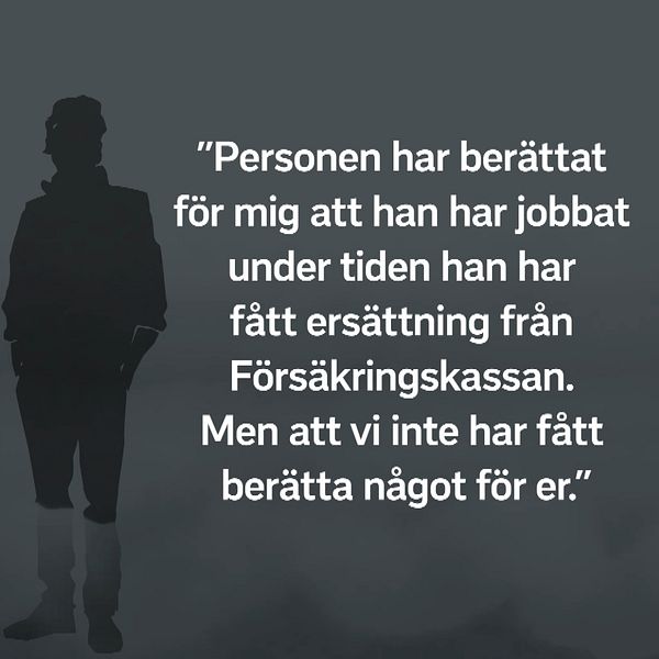 Delad bild. Ett av tipsen som läses upp till vänster. Skylt utanför Försäkringskassan i Eskilstuna till höger.