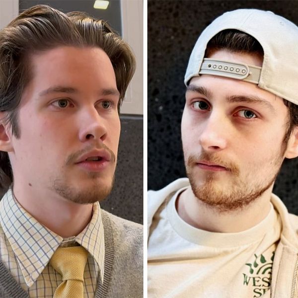 Tre personer poserar, var och en klädd i olika stilar: den första i en skjorta med slips, den andra i en t-shirt och keps, och den tredje i en hoodie med örhängen.