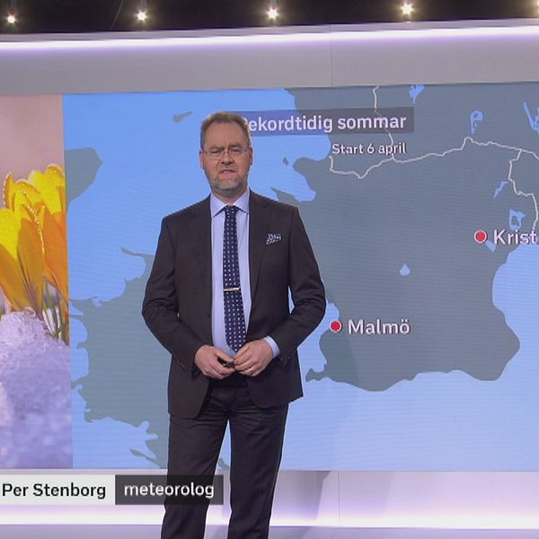 SVT:s meteorolog Per Stenborg berättar om att Malmö, Kristianstad och Karlshamn noterat nytt svenskt datumrekord (6 april) för tidig sommarstart.