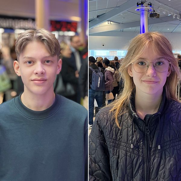Tre personer står framför olika bakgrunder i en inomhusmiljö. Den första personen har en mörk tröja och är placerad framför en livlig, folksamling. Den andra personen bär en quiltad jacka och står mot en ljusare bakgrund med många människor. Den tredje personen har en blå tröja och befinner sig i en inomhuslokal med en öppna yta och mikrofondelar synliga i bakgrunden.