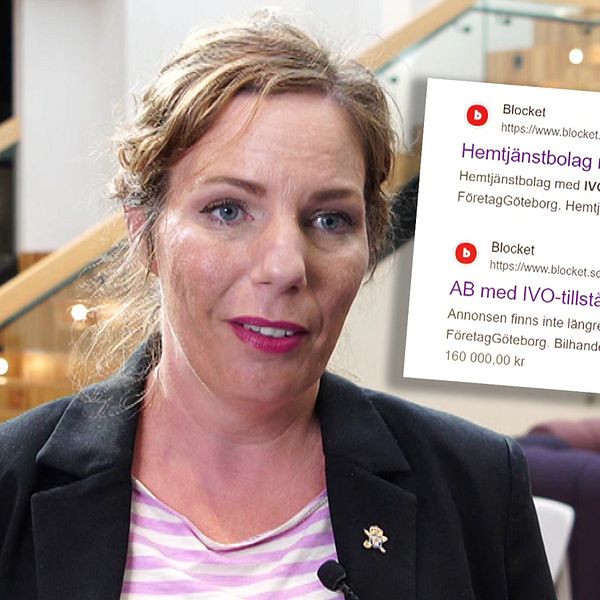 Sara Persson, brottsförebyggande specialist på Ekobrottsmyndigheten. Inklippt bild på en Blocket-annons för HVB-hem
