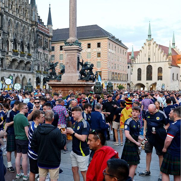 Skotska supportrar i München inför premiärmatchen i EM mellan Tyskland och Skottland