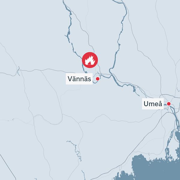 karta över Vännäs och Umeå samt brandplatsen