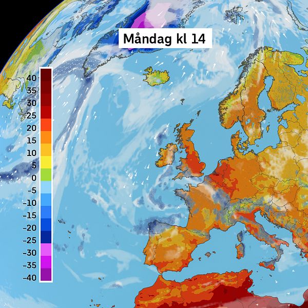 Väderkarta som visar väder i Europa – prognos för de kommande dagarna