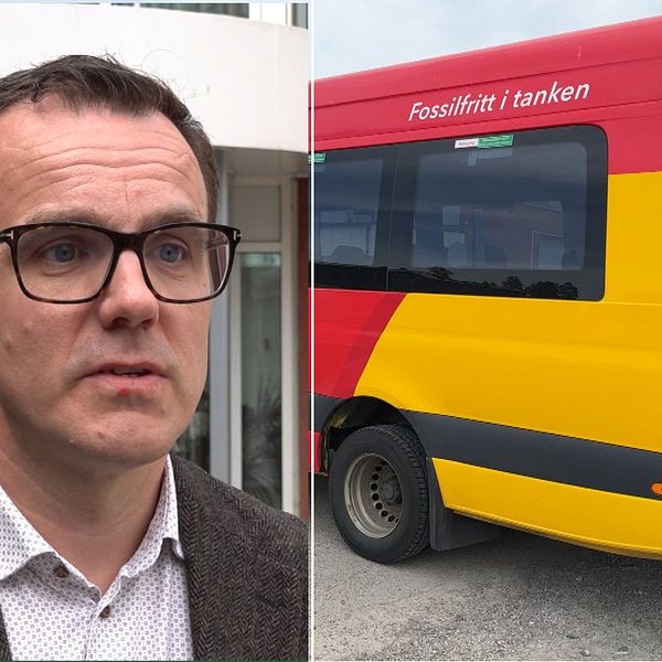 Mattias Ask, trafikdirektör Kalmar län och en färdtjänstbuss