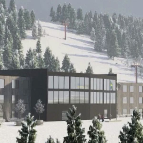 Skiss om hur hotellet kan komma att se ut om det byggs på på berget i Junsele