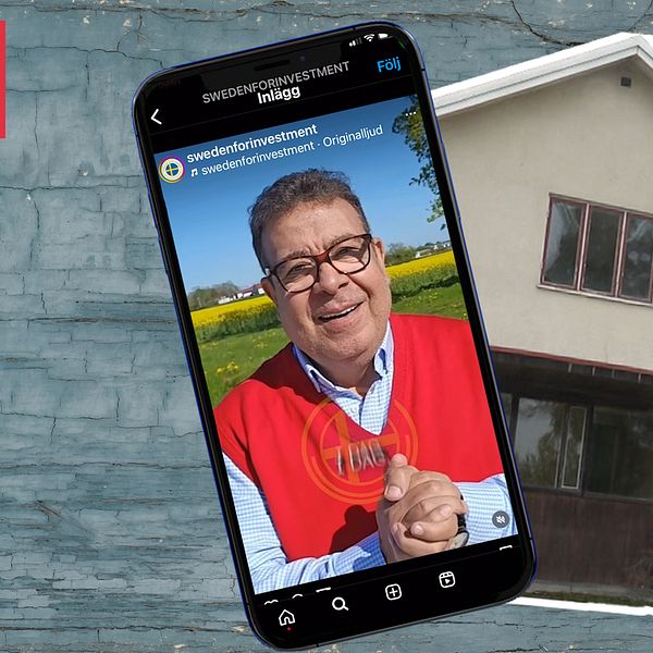 Kadry El Naggar säljer hus till köpare i Mellanöstern där köparna tror att de ska får uppehållstillstånd. Ett hus och Kadry på bild.