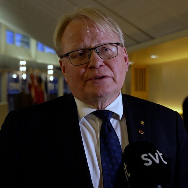 Peter Hultqvist pratar i mikrofonen.