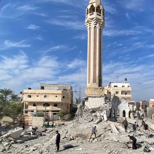 Omarimoskén är en av de kulturarvsbyggnader som förstörts  i Gaza.
