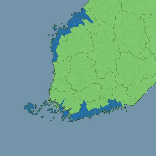 kartta Suomen alueista, joilla puhutaan ruotsia