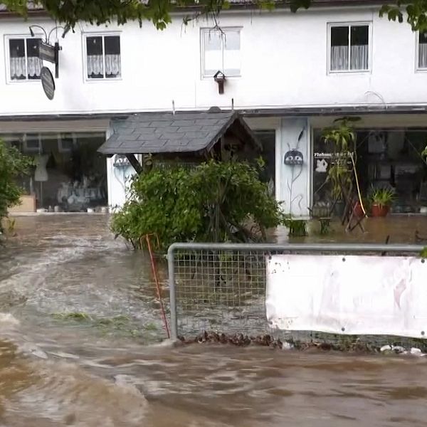 Ett översvämmat hus i Tyskland