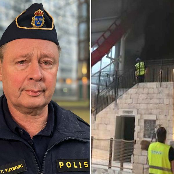 Polisens presstalesperson. Bild inifrån Oceana när svart rök väller in.